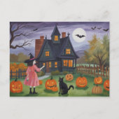 Carte Postale Halloween Haunted House Witch (Devant)