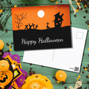 Carte Postale Halloween Haunted House Witch