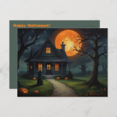Carte Postale Halloween Haunted House Witch (Devant / Derrière)