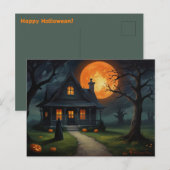 Carte Postale Halloween Haunted House Witch (Devant / Derrière)