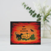 Carte Postale Halloween heureux, Chat noir, Chat et Citrouille (Debout devant)