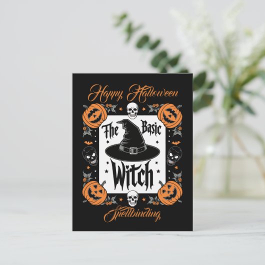 Carte Postale Halloween Jack-o'-lantern Retro Basic Witch (Debout devant)