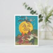 Carte Postale Halloween, jeune sorcière à pleine lune jaune (Debout devant)