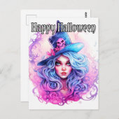 Carte Postale Halloween joyeuse - Illustration de sorcière Salem (Devant / Derrière)