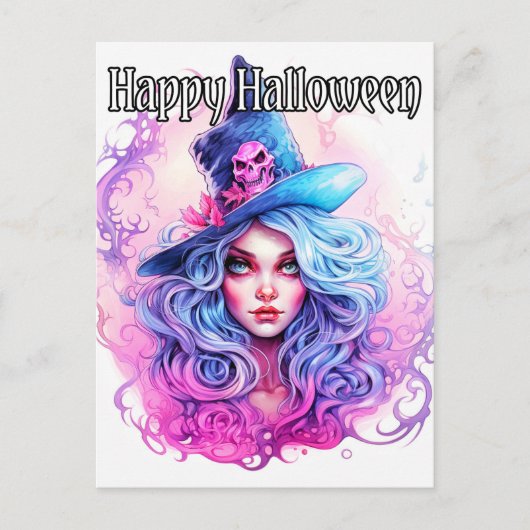 Carte Postale Halloween joyeuse - Illustration de sorcière Salem (Devant)