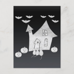 Carte Postale Halloween la nuit avec Haunted House, chauves-sour