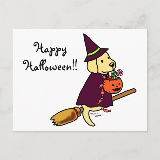 Carte Postale Halloween Labrador Jaune Dessin 1 (Devant)
