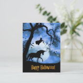 Carte Postale Halloween licorne et sorcière (Debout devant)