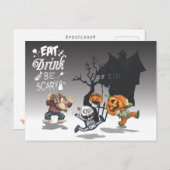 Carte Postale Halloween Maison hantée Werewolf Skeleton Citrouil (Devant / Derrière)