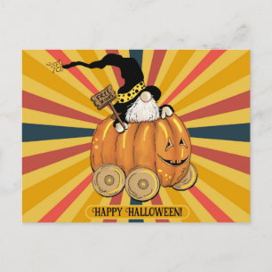 Carte Postale Halloween mignon drôle Gnome Citrouille coloré