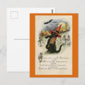 Carte Postale Halloween mignon Vintage chat noir poème (Devant / Derrière)