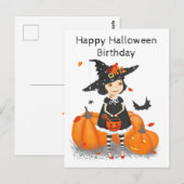 Carte Postale Halloween Mignonne Petite Sorcière (Devant / Derrière)