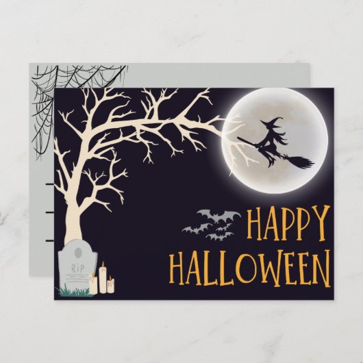 Carte postale Halloween minimaliste noir (Devant / Derrière)