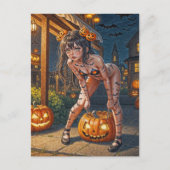 Carte Postale Halloween Monster Jack-o-Lantern & Bat Vixen Girl (Devant)