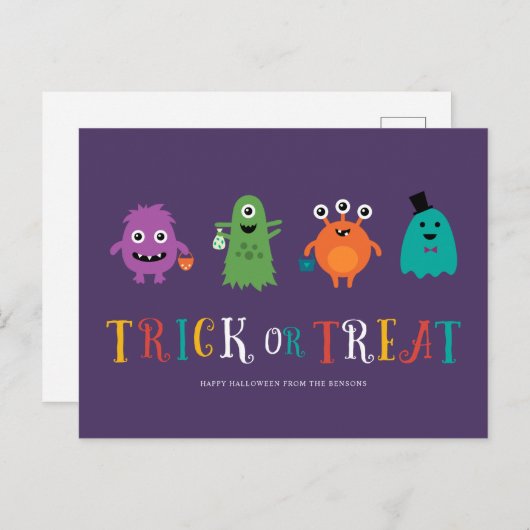Carte postale Halloween Monsters mignons (Devant / Derrière)