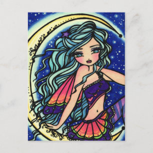 Carte Postale Halloween Night Moon Star Fairy Imaginaire Art Gir