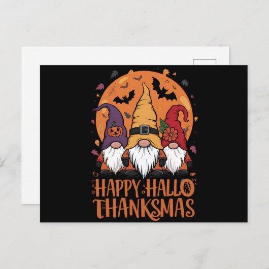 Carte Postale Halloween Noël Joyeux HalloMerciMas Gnomes (Devant / Derrière)