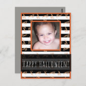 Carte Postale Halloween noir blanc rayures moderne Boite photo (Devant / Derrière)