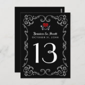 Carte Postale Halloween noir blanc Skeletons Heart Table Numéro (Devant / Derrière)