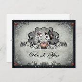 Carte Postale Halloween noir et gris skeletons Merci (Devant / Derrière)