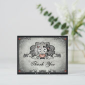 Carte Postale Halloween noir et gris skeletons Merci (Debout devant)