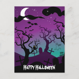 Carte Postale Halloween noir, violet, turquoise