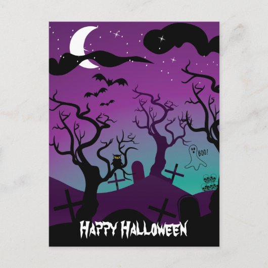 Carte Postale Halloween noir, violet, turquoise (Devant)