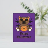 Carte Postale Halloween ours citrouille Cool mignon pourpre pour (Debout devant)