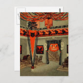Carte Postale Halloween Party Jack-o'-lantern Citrouille Chat no (Devant / Derrière)