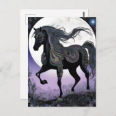 Carte Postale Halloween Pleine lune Cheval Noir (Devant / Derrière)