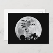 Carte Postale Halloween Pleine lune Cimetière Bats Éffrayants (Devant / Derrière)