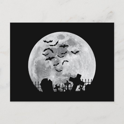 Carte Postale Halloween Pleine lune Cimetière Bats Éffrayants (Devant)