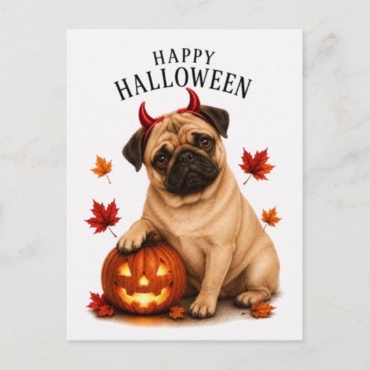 Carte Postale Halloween Pug (Devant)