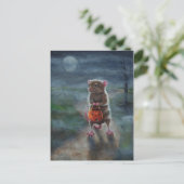 Carte postale Halloween Rat Citrouille nuit lune b (Debout devant)