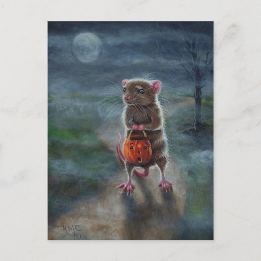 Carte postale Halloween Rat Citrouille nuit lune b (Devant)
