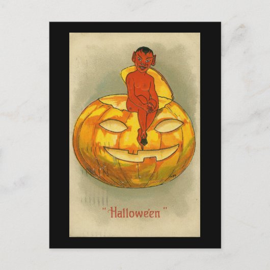 Carte Postale Halloween Red Devil Citrouille Vintage (Devant)