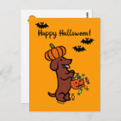 Carte Postale Halloween Red Smooth Haired Dachshund (Devant / Derrière)
