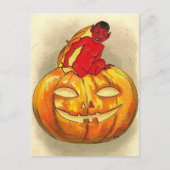 Carte Postale Halloween Rétro Citrouille et Diable (Devant)