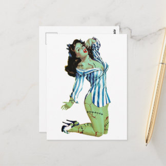 Carte Postale Halloween Rétro Pin-Up Zombie en Pyjama