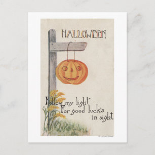 Carte Postale Halloween SalutationJack-O-Lantern sur le post