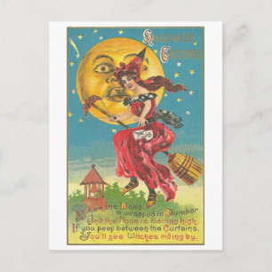 Carte Postale Halloween Salutations Femme Dans La Chambre
