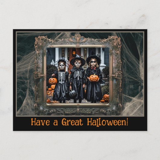 Carte Postale Halloween Salutations Vintage Spiderweb Frame phot (Devant)