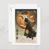 Carte Postale Halloween SalutationWitch Danser et Citrouille (Devant / Derrière)