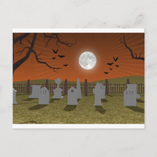 Carte Postale Halloween: Scène de cimetière : (Devant)