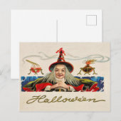 Carte Postale Halloween smiling sorcière, vacances vintages (Devant / Derrière)