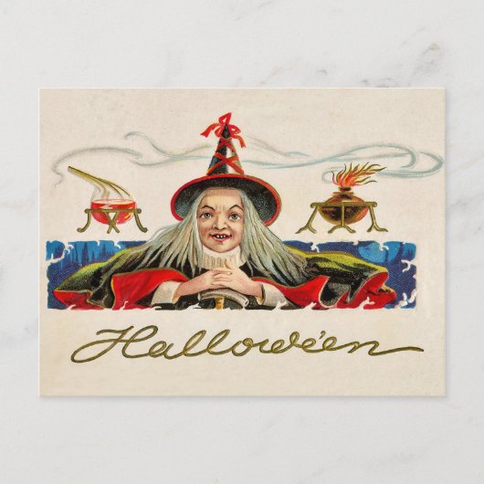 Carte Postale Halloween smiling sorcière, vacances vintages (Devant)