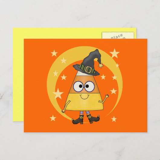 Carte Postale Halloween sorcière de maïs de bonbons (Devant / Derrière)