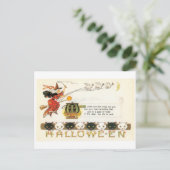 Carte Postale Halloween, sorcière et chats à l'ancienne (Debout devant)