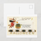 Carte Postale Halloween, sorcière et chats à l'ancienne (Devant / Derrière)