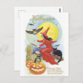 Carte Postale Halloween, sorcière et hibou (Devant / Derrière)